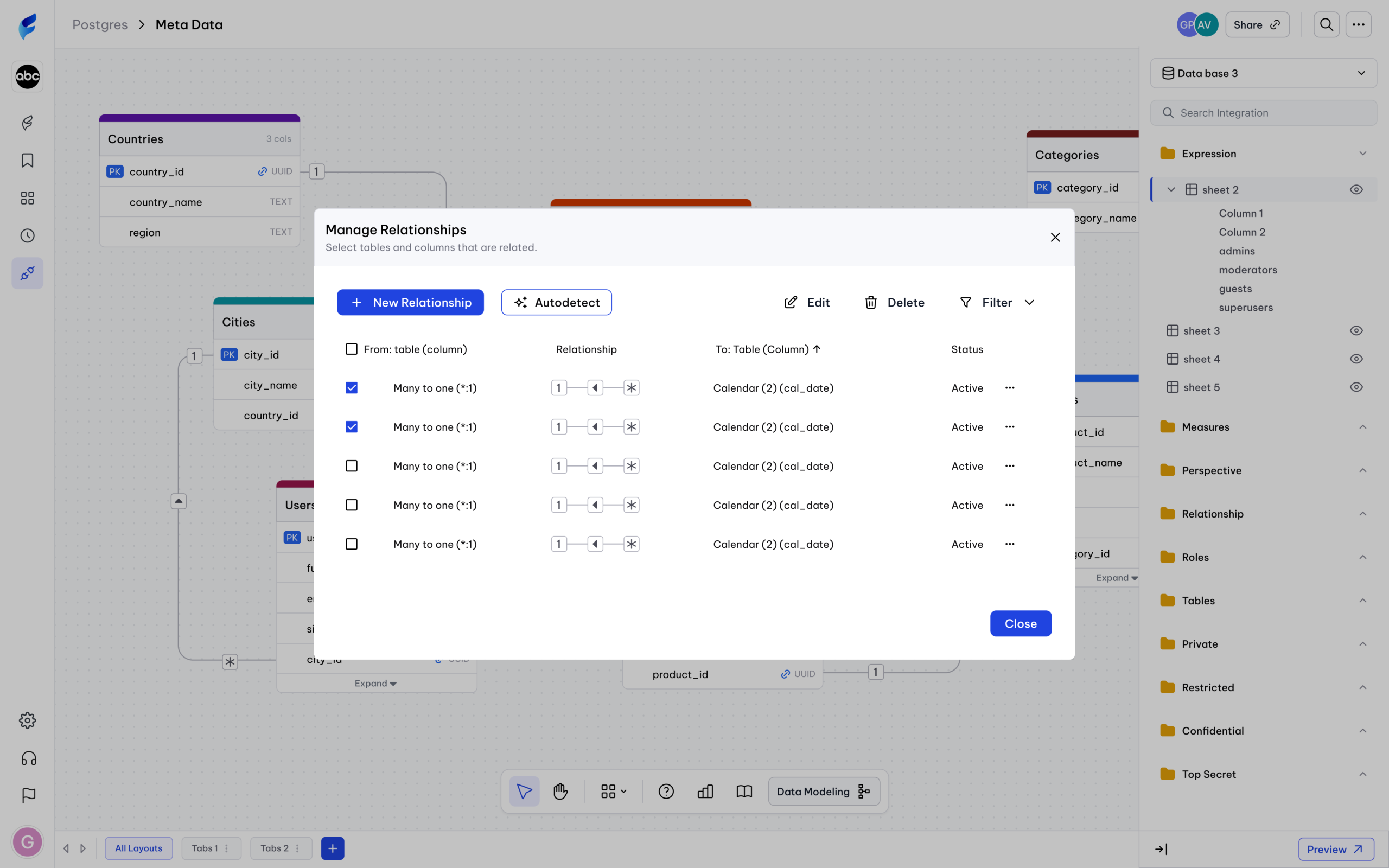pop up of manage relationship